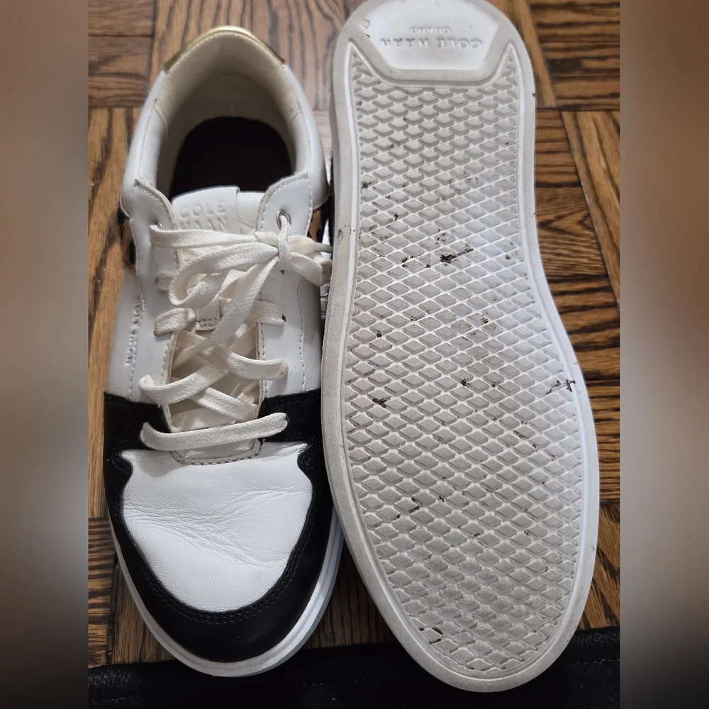 Cole Haan Women's White & Black Leather Leopard-Accent Sneaker Grand Crosscourt - Picture 13 of 16